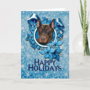 Cartes Pour Fêtes Annuelles Noël - Flocon de neige bleu - Doberman - Rocky
