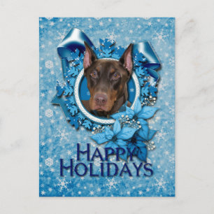 Cartes Pour Fêtes Annuelles Noël - flocon de neige bleu - dobermann - rocheux