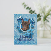 Cartes Pour Fêtes Annuelles Noël - flocon de neige bleu - dobermann - rocheux (Debout devant)