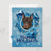 Cartes Pour Fêtes Annuelles Noël - flocon de neige bleu - dobermann - rocheux (Devant / Derrière)