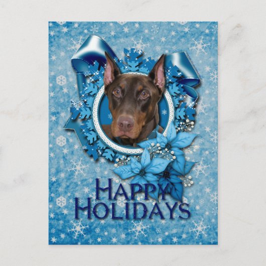 Cartes Pour Fêtes Annuelles Noël - flocon de neige bleu - dobermann - rocheux (Devant)