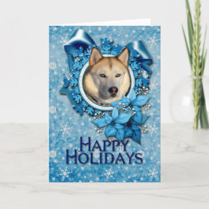 Cartes Pour Fêtes Annuelles Noël - flocons de neige bleus - chien de traîneau