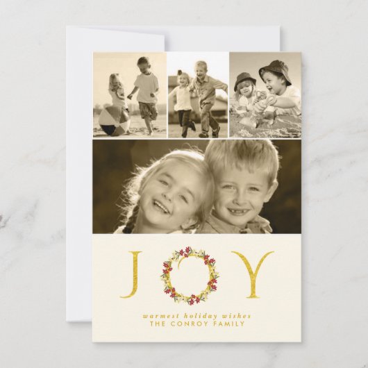 Cartes Pour Fêtes Annuelles Noël Floral Wreath Gold Parties scintillant Photo (Devant)