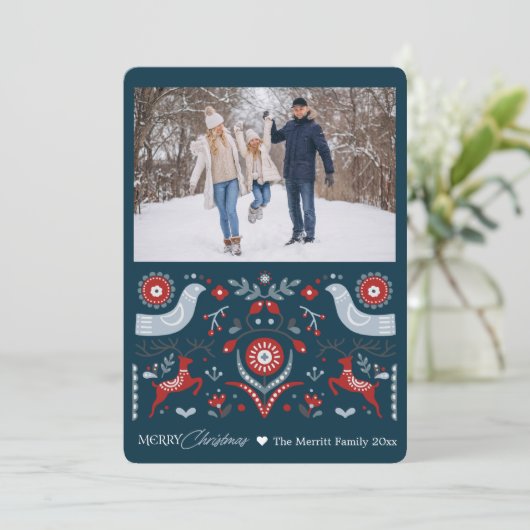 Cartes Pour Fêtes Annuelles Noël folklorique d'hiver nordique personnalisé (Debout devant)