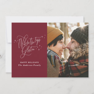 Cartes Pour Fêtes Annuelles Noël forêt bordeaux hiver élégant script