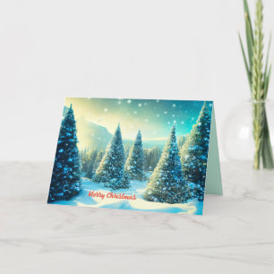 Cartes Pour Fêtes Annuelles Noël Forêt de pins neigeux hiver Wonderland