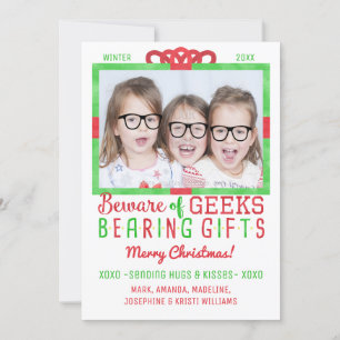 Cartes Pour Fêtes Annuelles Noël Geeks amusants   Photo de vacances familiales