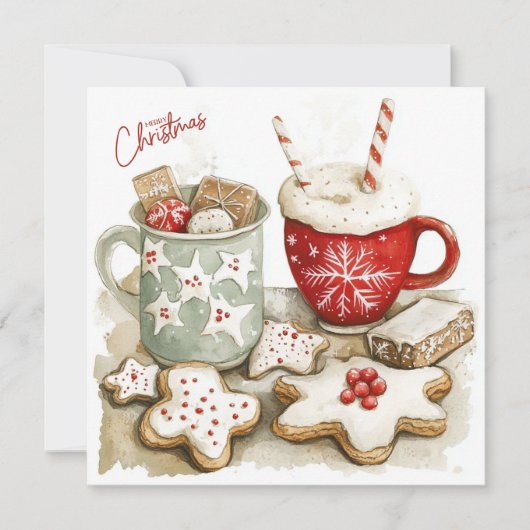 Cartes Pour Fêtes Annuelles Noël Gingerbread cookies et chocolat chaud (Devant)