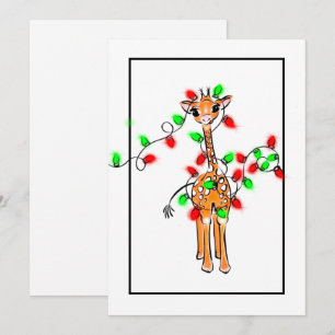 Cartes Pour Fêtes Annuelles Noël girafe vert rouge scintillant