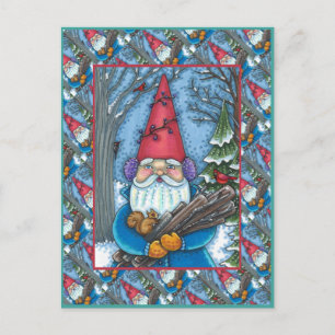 CARTES POUR FÊTES ANNUELLES NOËL GNOME, SQUIRREL, WOODPECKER & CARDINAL