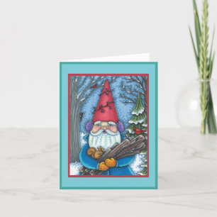 CARTES POUR FÊTES ANNUELLES NOËL GNOME, SQUIRREL, WOODPECKER & CARDINAL