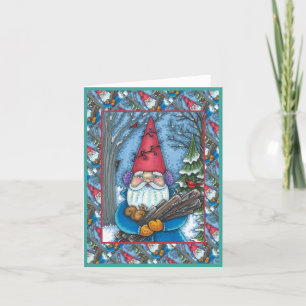 CARTES POUR FÊTES ANNUELLES NOËL GNOME, SQUIRREL, WOODPECKER & CARDINAL