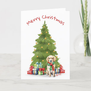 Cartes Pour Fêtes Annuelles Noël Golden Retriever avec des cadeaux