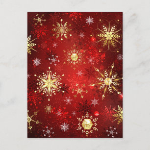 Cartes Pour Fêtes Annuelles Noël Golden Snowflakes sur Arrière - plan rouge