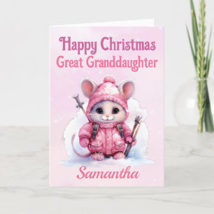 Cartes Pour Fêtes Annuelles Noël Grande Petite-fille Pink Winter Mouse