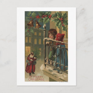 Cartes Pour Fêtes Annuelles Noël GreetingKids observant Père Noël