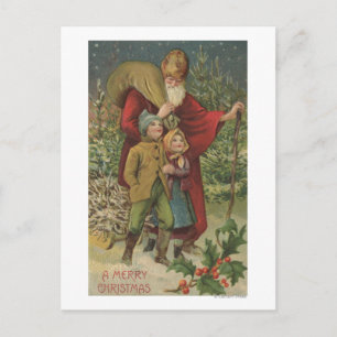 Cartes Pour Fêtes Annuelles Noël GreetingSanta marchant avec des enfants