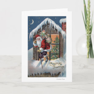 Cartes Pour Fêtes Annuelles Noël GreetingSanta montant la fenêtre