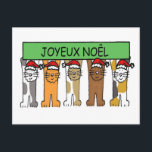 Cartes Pour Fêtes Annuelles Noël heureux français de Joyeux Noel, chats<br><div class="desc">Une rangée des chats de bande dessinée utilisant des casquettes de Père Noël. Les chats supportent une bannière vert-foncé qui indiquent 'Noël heureux en français. L'image a un arrière - plan blanc croquant.</div>