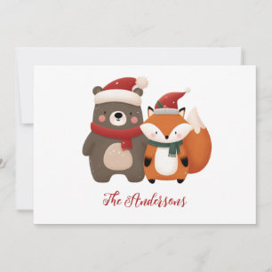 Cartes Pour Fêtes Annuelles Noël/hiver Mignonne Ours et renard