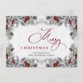 Cartes Pour Fêtes Annuelles Noël Holly Berry Pine Rustic Wood Salutation (Devant)