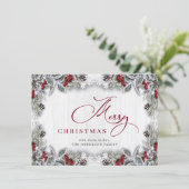 Cartes Pour Fêtes Annuelles Noël Holly Berry Pine Rustic Wood Salutation (Debout devant)