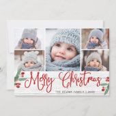 Cartes Pour Fêtes Annuelles Noël Holly Berry Rustic 5 PHOTO Salutation (Devant)