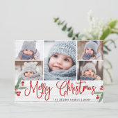 Cartes Pour Fêtes Annuelles Noël Holly Berry Rustic 5 PHOTO Salutation (Debout devant)