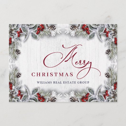 Cartes Pour Fêtes Annuelles Noël Holly Berry Rustic Salutation d'entreprise (Devant)