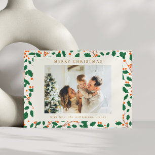 Cartes Pour Fêtes Annuelles Noël Holly Botanical Greenery Deux Photo Retro