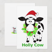 Cartes Pour Fêtes Annuelles Noël Holly Cow (Devant / Derrière)