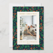 Cartes Pour Fêtes Annuelles Noël Holly Greenery Deux Photos Verticales Marine (Devant)