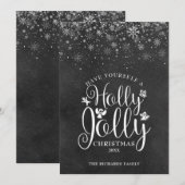 Cartes Pour Fêtes Annuelles Noël Holly Jolly Écriture Élégante Tableau Noir (Devant / Derrière)