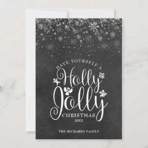 Cartes Pour Fêtes Annuelles Noël Holly Jolly Écriture Élégante Tableau Noir