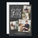 Cartes Pour Fêtes Annuelles Noël Holly Jolly Photo Collage tableau noir<br><div class="desc">Un design de vacances Holly Jolly 4 photo collage élégant pour vous de personnaliser avec vos photos préférées encadrées en or, message, noms et année sur un arrière - plan de tableau noir. L'envers comporte des flocons de neige tombant sur un arrière - plan de tableau de bord correspondant. Conçu...</div>