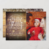 Cartes Pour Fêtes Annuelles Noël Holly Jolly Script Rustique Photo Bois (Devant / Derrière)