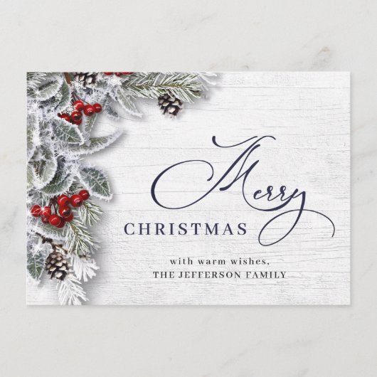 Cartes Pour Fêtes Annuelles Noël Holly Pine Rustic 4 Photo Grey (Devant)