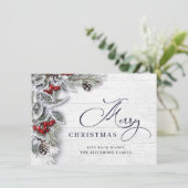 Cartes Pour Fêtes Annuelles Noël Holly Pine Rustic 4 Photo Grey (Debout devant)