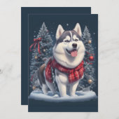Cartes Pour Fêtes Annuelles Noël Husky Chien magique Noël Noël Esprit de Noël (Devant / Derrière)