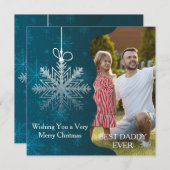 Cartes Pour Fêtes Annuelles Noël Image Flocon de Neige Élégant Bleu Argenté (Devant / Derrière)