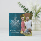 Cartes Pour Fêtes Annuelles Noël Image Flocon de Neige Élégant Bleu Argenté (Debout devant)