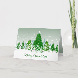Cartes Pour Fêtes Annuelles Noël irlandais, sapins verts enneigés