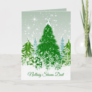Cartes Pour Fêtes Annuelles Noël irlandais, sapins verts enneigés