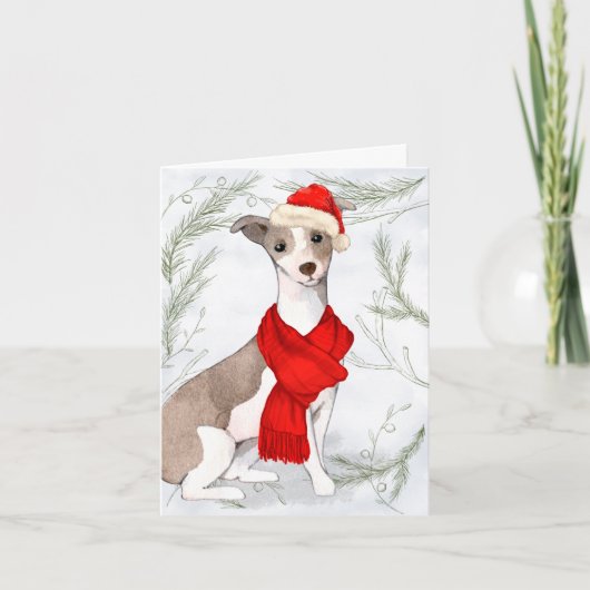 Cartes Pour Fêtes Annuelles Noël italien Greyhound et pins botaniques (Devant)