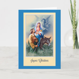 Cartes Pour Fêtes Annuelles Noël, Jésus, Marie, Joseph, Âne, Anges