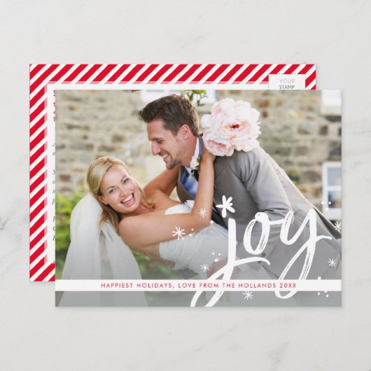 Cartes Pour Fêtes Annuelles NOËL JOIE moderne superposition écriture de script (Devant / Derrière)