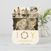 Cartes Pour Fêtes Annuelles Noël Joie Parties scintillant d'or Floral Wreath D (Debout devant)