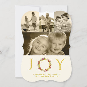 Cartes Pour Fêtes Annuelles Noël Joie Parties scintillant d'or Floral Wreath D