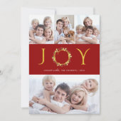 Cartes Pour Fêtes Annuelles Noël Joy 4 Photos Red Gold Faux Foil (Devant)