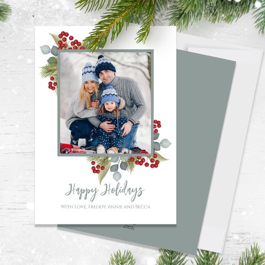 Cartes Pour Fêtes Annuelles Noël Joyeuses Fêtes Élégant Red Holly Berries